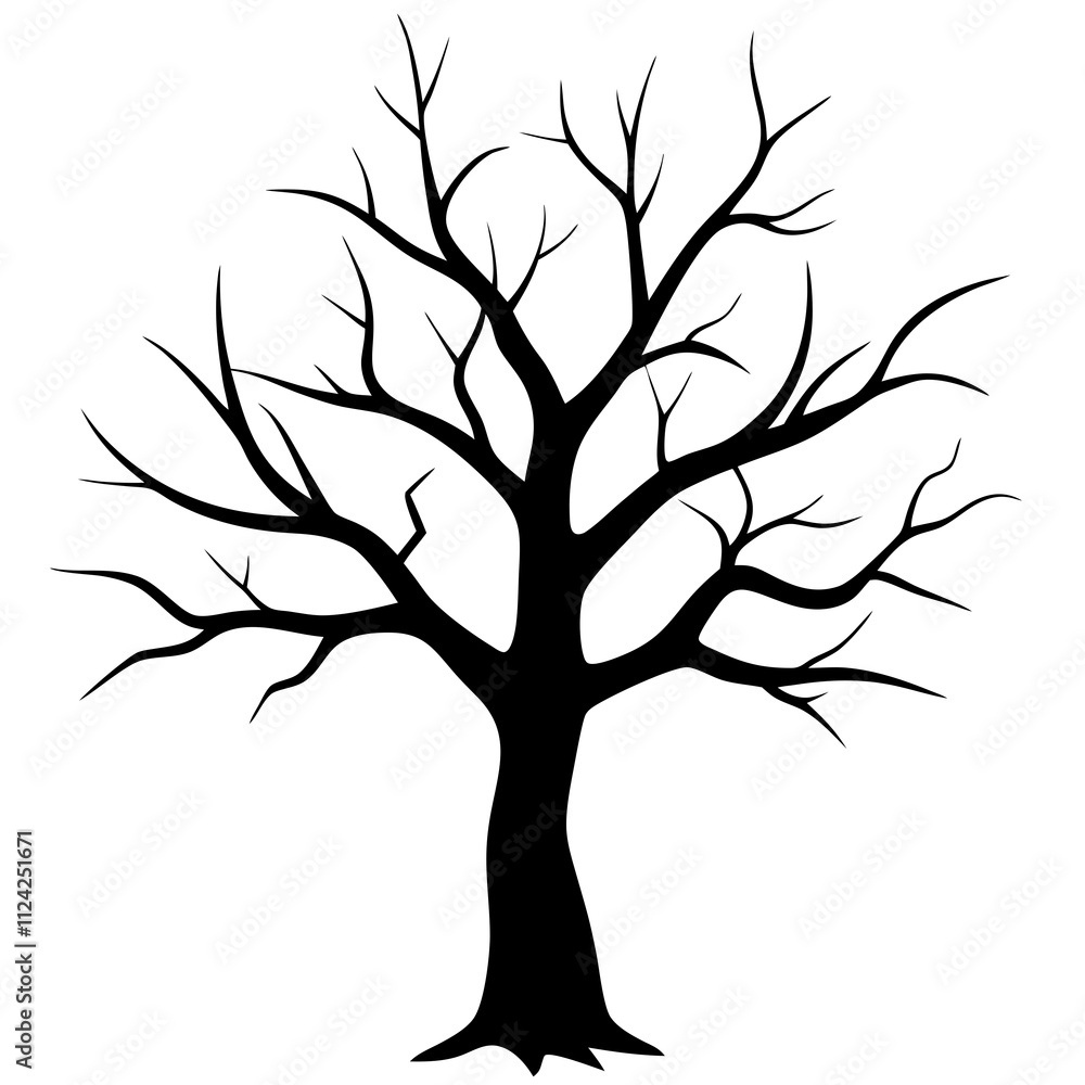 Obraz premium Black & white a scary tree design art vector. A tree Silhouette, Tree elements illustration