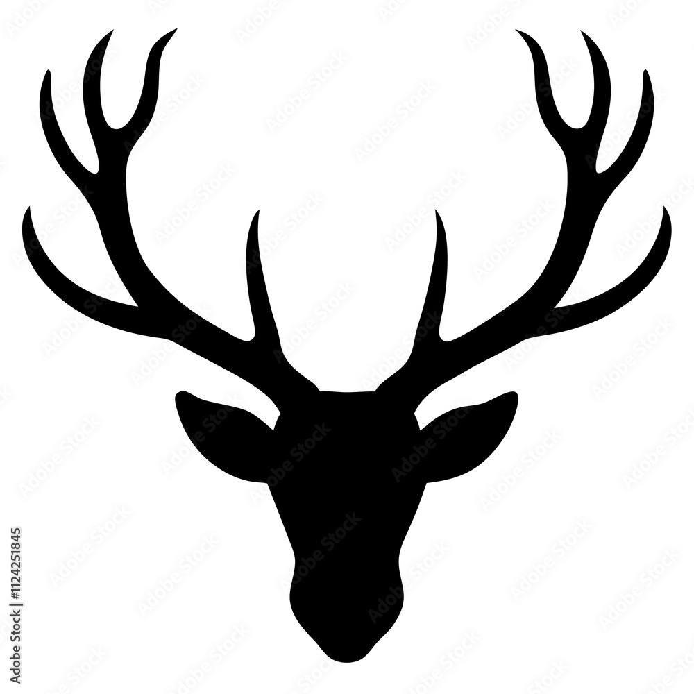 Black & white deer head with antler design art vector. A deer head Silhouette, Deer animal hunting elements illustration Black & white deer head with antler design art vector. A deer head Silhouette, Deer animal hunting elements illustration