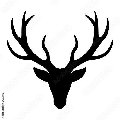 Black & white deer head with antler design art vector. A deer head Silhouette, Deer animal hunting elements illustration