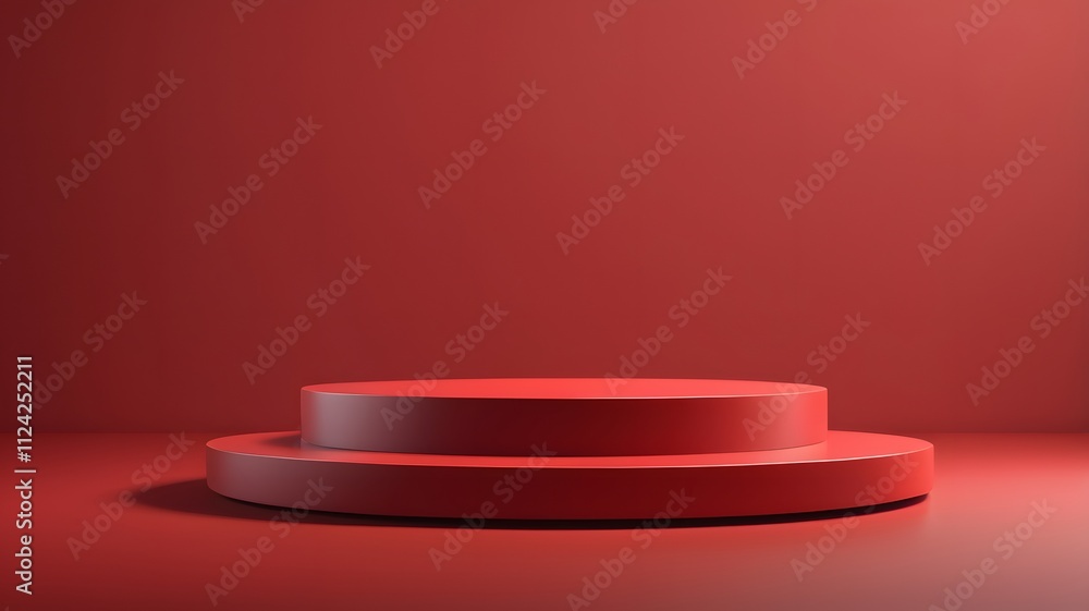 Red cylindrical platform sits on red background. 3D Podium Red cylindrical platform sits on red background. 3D Podium
