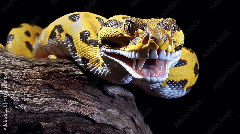 Vivid Yellow Python with Intricate Patterns on Branch