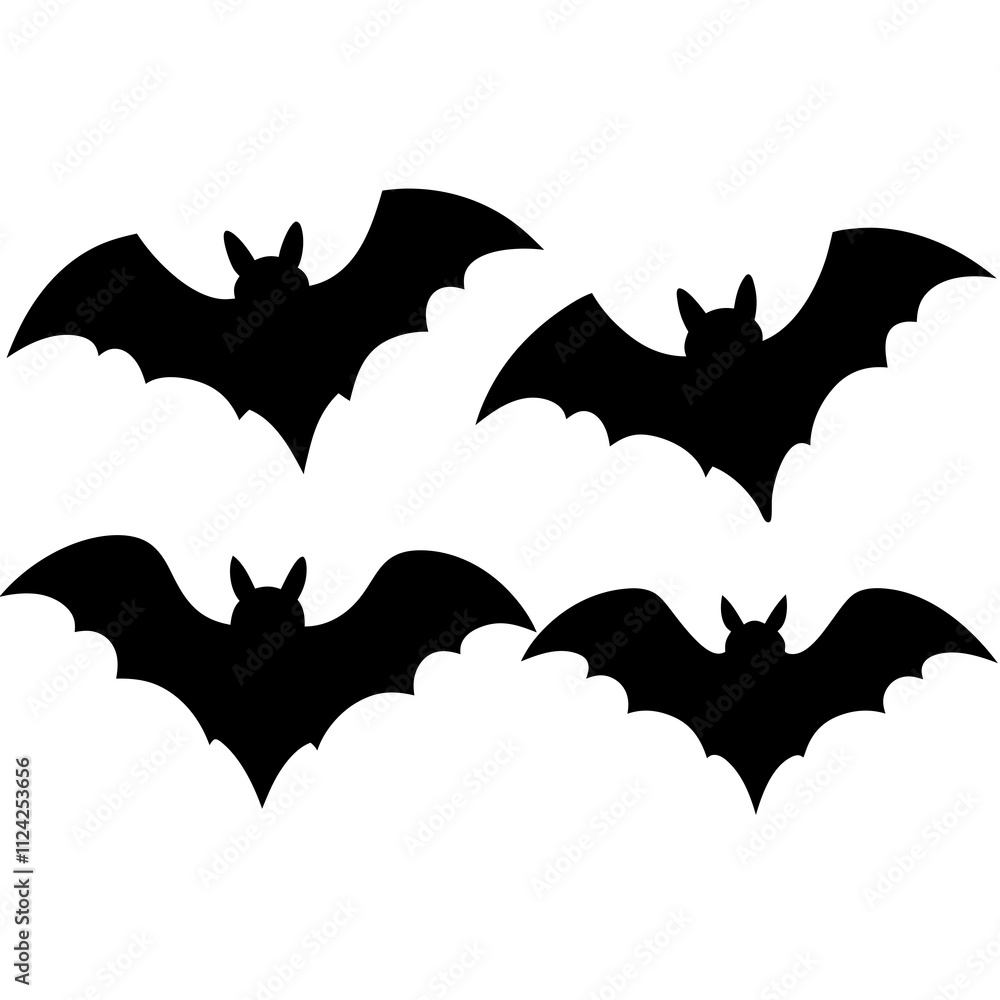 Fototapeta premium Halloween bats collection black & white vector art. Bats icon silhouette art, Holiday Elements illustration