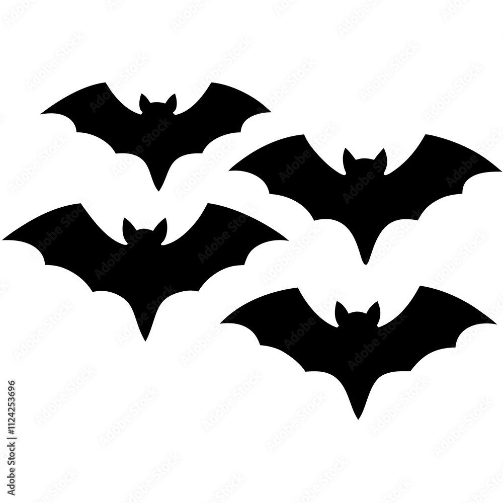 Fototapeta premium Halloween bats collection black & white vector art. Bats icon silhouette art, Holiday Elements illustration