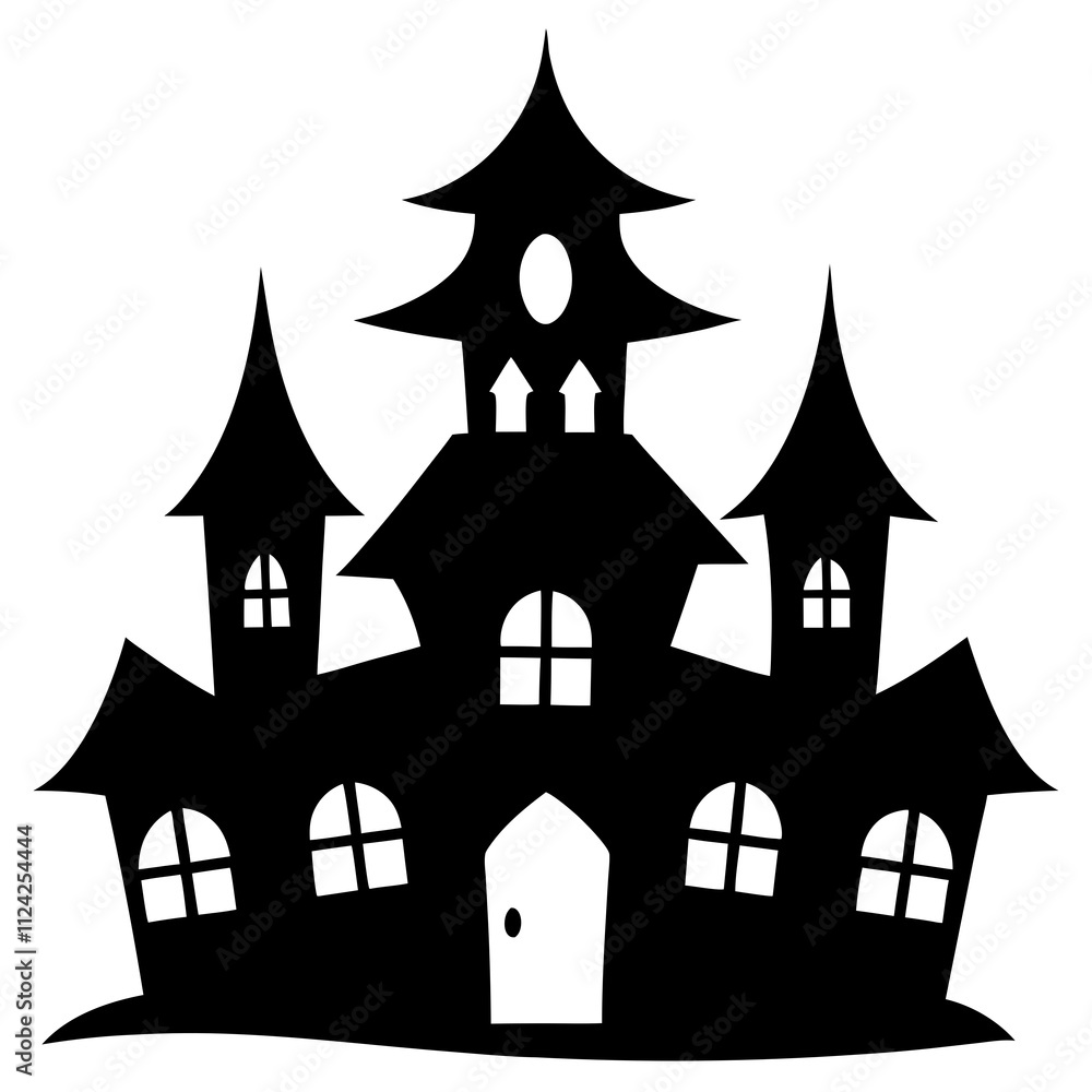 Creative haunted house black & white vector art. Halloween scary house icon silhouette art, Holiday Elements illustration Creative haunted house black & white vector art. Halloween scary house icon silhouette art, Holiday Elements illustration