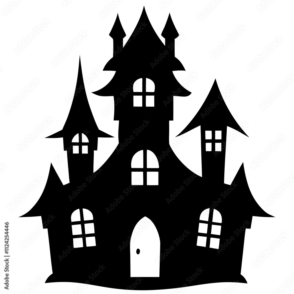 Creative haunted house black & white vector art. Halloween scary house icon silhouette art, Holiday Elements illustration Creative haunted house black & white vector art. Halloween scary house icon silhouette art, Holiday Elements illustration