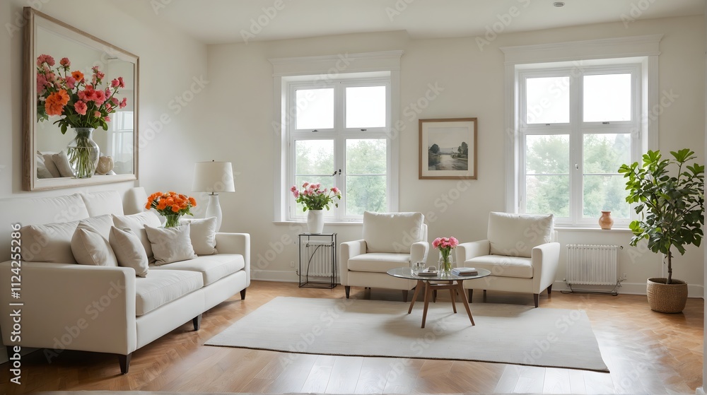 Fototapeta premium A living room filled with furniture and flowers.