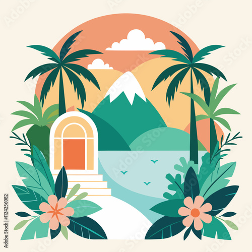 tropical island with palm trees