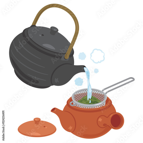 茶漉しを使って急須に淹れられる緑茶