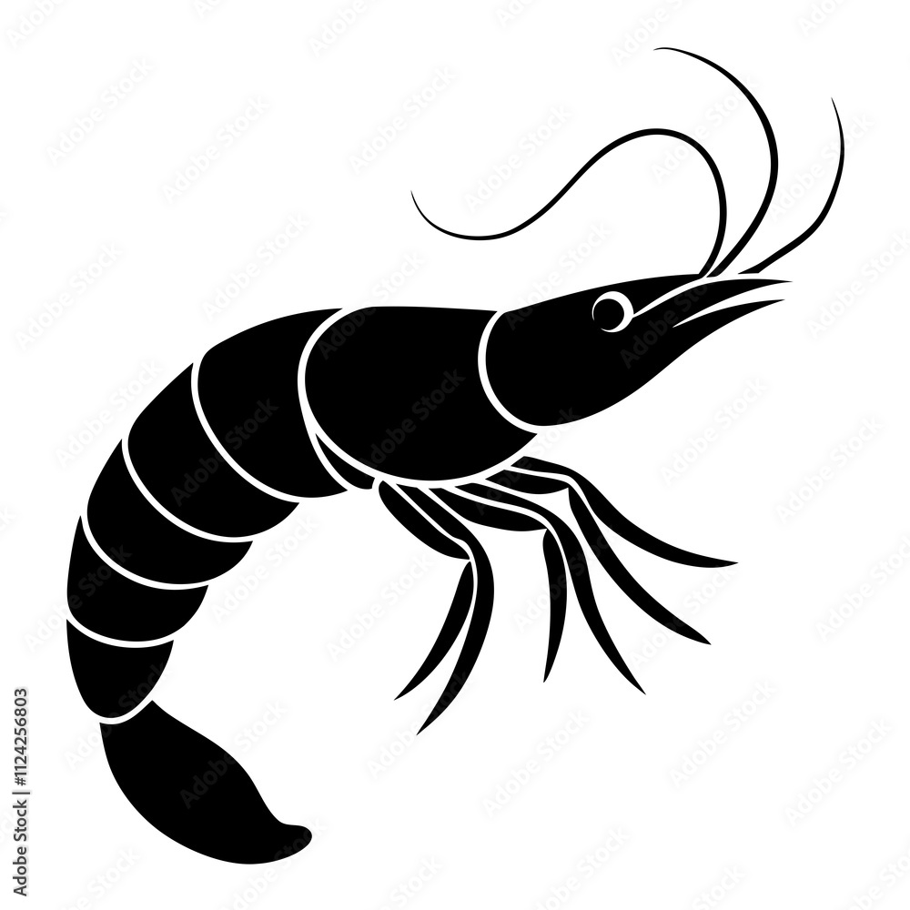 Fototapeta premium Shrimp animal black and white. Animal Silhouette, Animal shrimp elements illustration