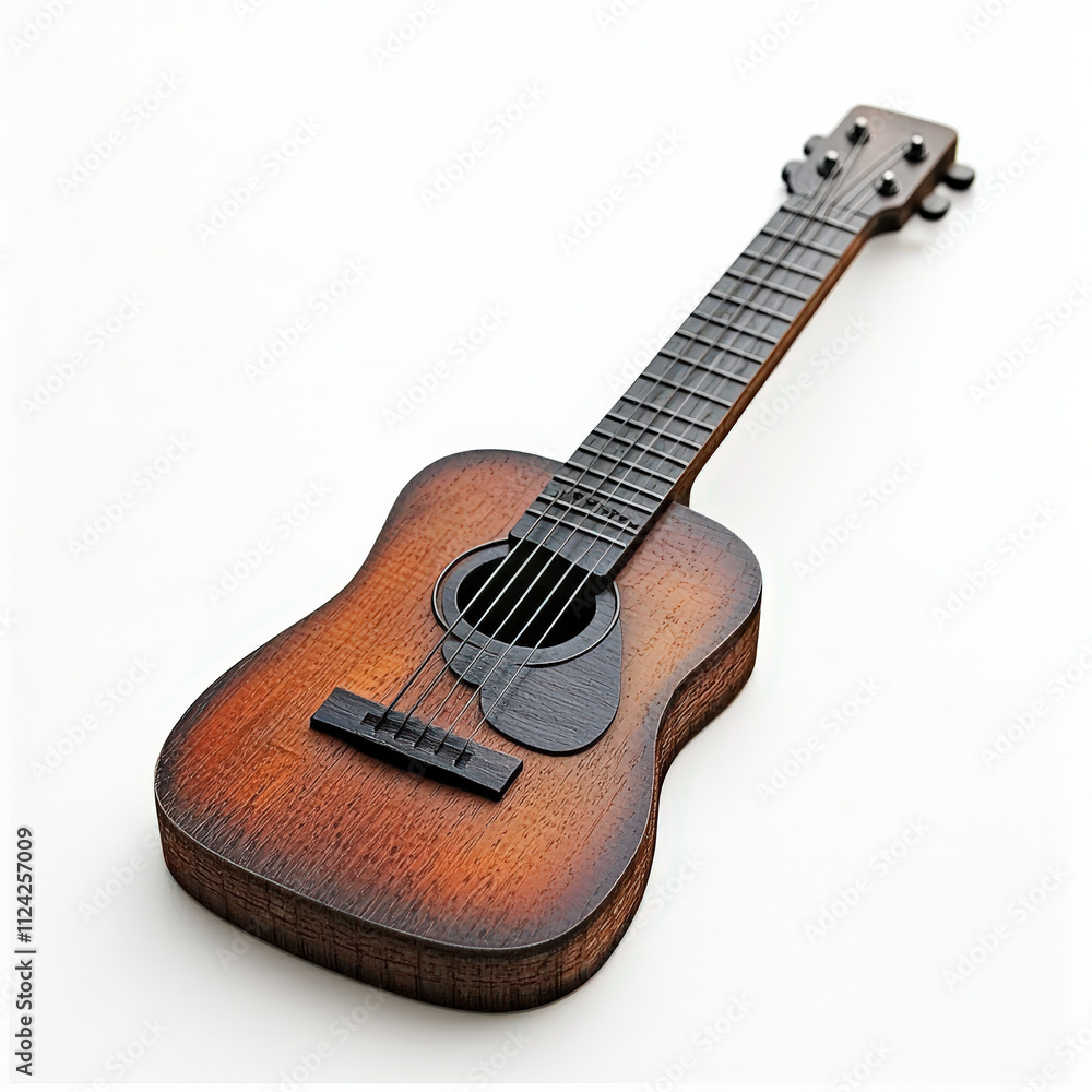 Fototapeta premium classic wooden guitar with detailed strings, showcasing craftsmanship and elegance. This instrument embodies rich, warm tone and is perfect for music lovers