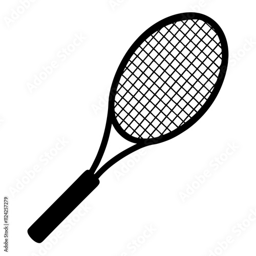 Tennis racket black & white. Creative symbol design silhouette, Sports elements illustration