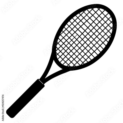 Tennis racket black & white. Creative symbol design silhouette, Racket sports elements illustration