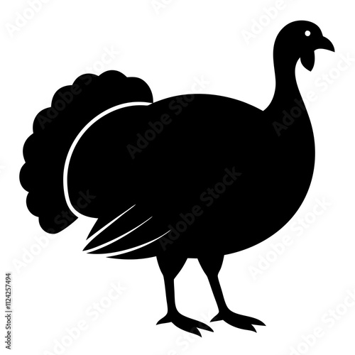 Turkey animal black & white. Creative symbol design silhouette, Holiday animal elements illustration