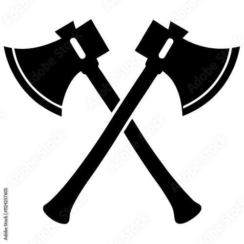 Firefighter axe black & white. Creative symbol design silhouette, Firefighter elements illustration