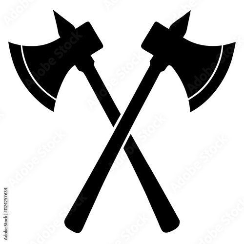 Firefighter axe black & white. Creative symbol design silhouette, Firefighter elements illustration