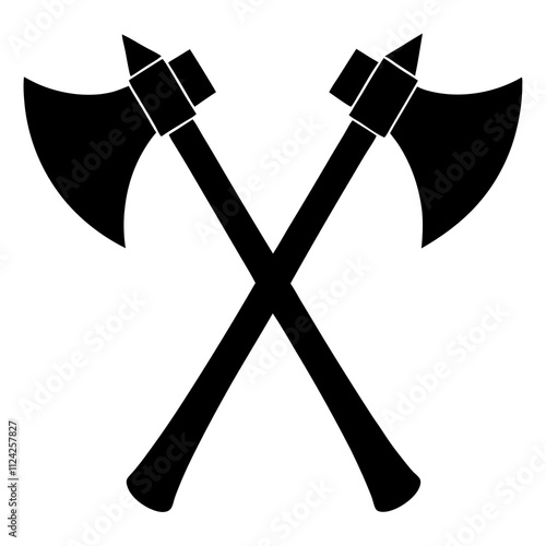 Firefighter axe black & white. Creative symbol design silhouette, Firefighter elements illustration