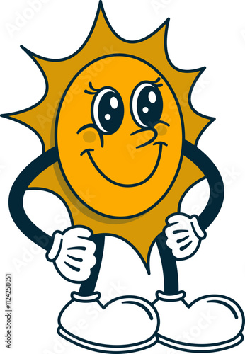 Vector Illustration of Sun Retro Groovy Cartoon Illustration