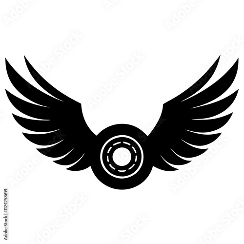 Winged wheel black and white. Winged motorcycle wheel Silhouette, Racing elements illustration