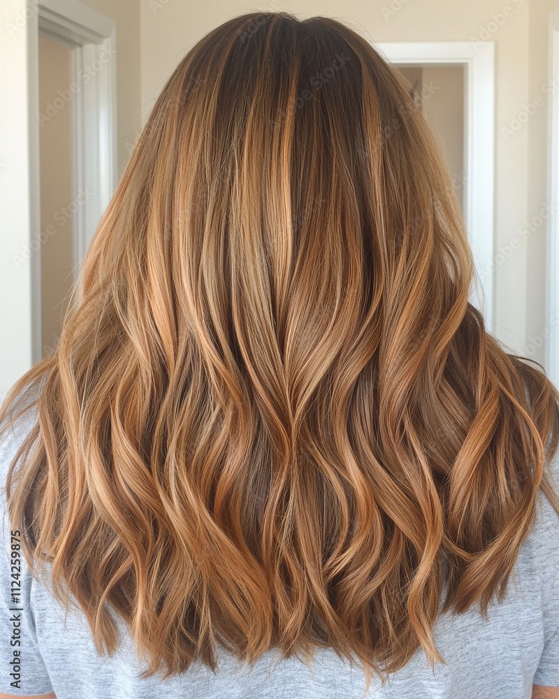 Graceful hair waves indoor setting lifestyle warm tones back view beauty concept for salon inspiration Graceful hair waves indoor setting lifestyle warm tones back view beauty concept for salon inspiration