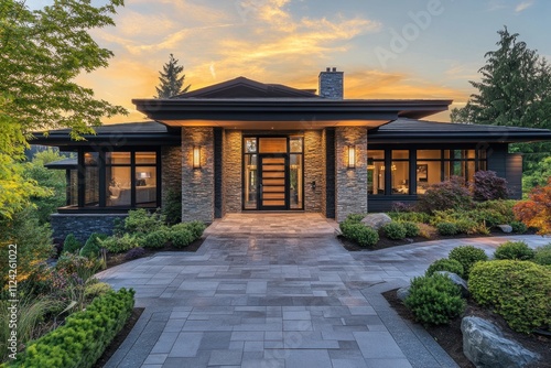 Front of a modern house entrance photo