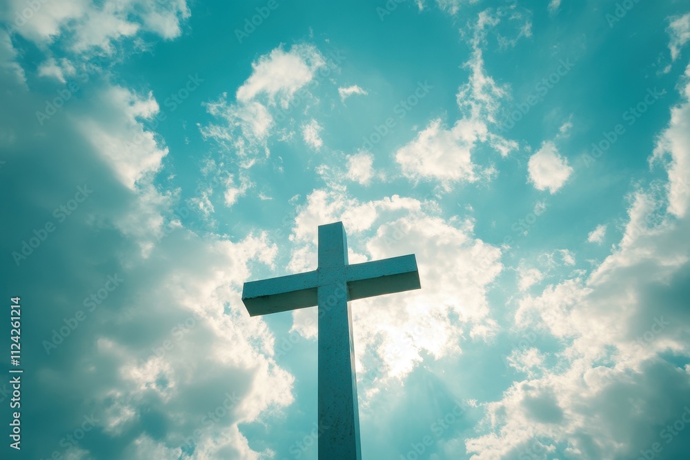 Glowing cross in sky empty space Ascension Day idea Christian faith Worship and salvation Heaven s entrance Eternal soul life Glowing cross in sky empty space Ascension Day idea Christian faith Worship and salvation Heaven s entrance Eternal soul life