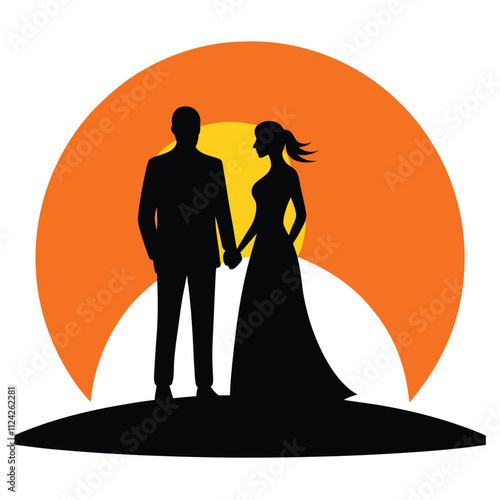 silhouette of bride and groom