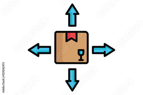 Distribution icon. colored outline icon style. product with arrow. icon related to procurement. procurement management elements vector illustration