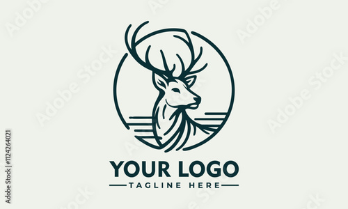 vector logo line art of a deer head in a circular frame; suitable for logos, apparel designs, and wildlifethemed crafts