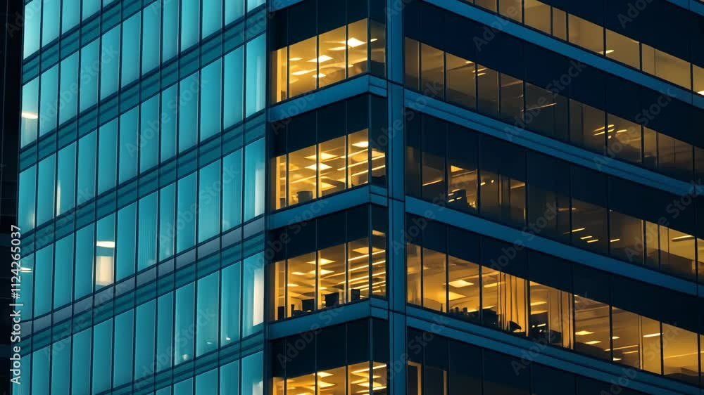 Night Cityscape: Illuminated Office Building at Dusk Night Cityscape: Illuminated Office Building at Dusk
