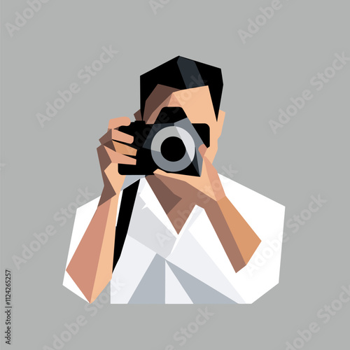 Photographer with Camera in Low Poly Style. Vector Illustration. Minimalist Illustration Vector.