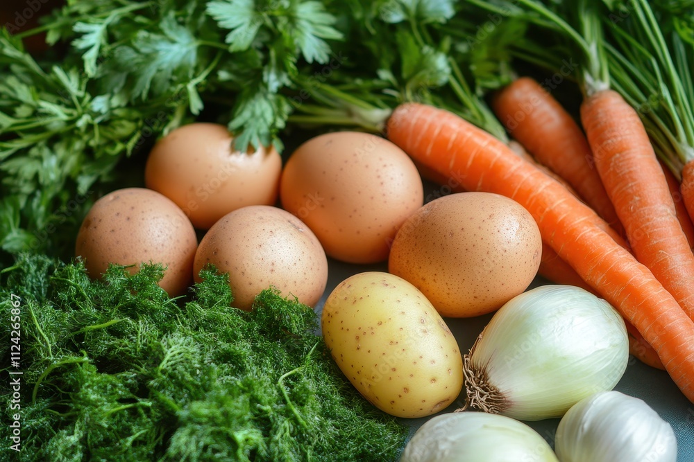 Ingredients for Russian nettle soup nettle potatoes carrots eggs onions garlic