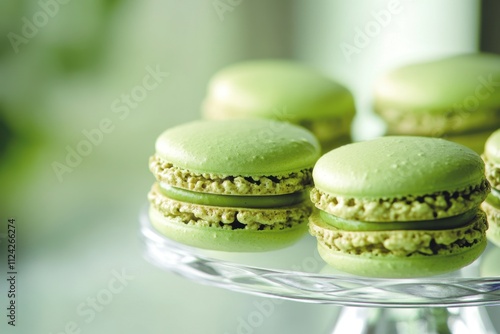 Delicious matcha-flavored macarons showcase paris dessert photography elegant setting close-up view gourmet concept with smooth green filling for culinary enthusiasts photo