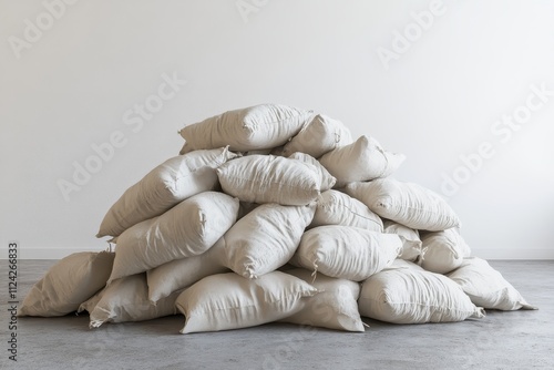 Wallpaper Mural Isolated mounds of white sandbags scattered on the floor Torontodigital.ca