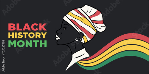 black history month celebration with african woman profile and colorful headwrap