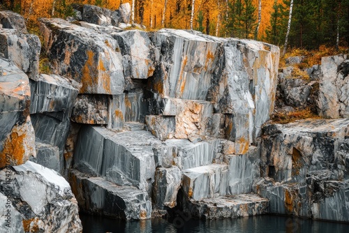 Karelia marble quarry with a natural backdrop Close up view photo