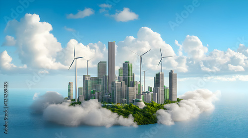 Eco conscious megastructures harnessing renewable energy in a futuristic cityscape as a unique illustration. Futurism. Illustration photo