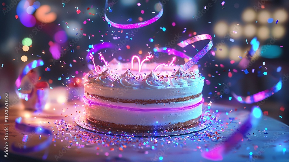 love and celebration concept. Colorful Celebration Cake with Sparkles and Lights love and celebration concept. Colorful Celebration Cake with Sparkles and Lights