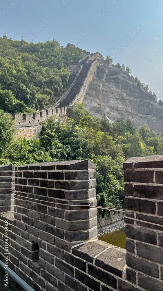 The Great Wall of China. Ancient historic site. Sunny summer day