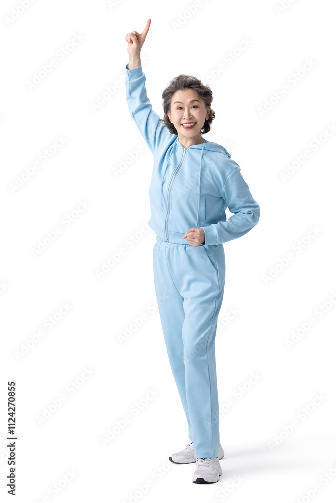 Happy senior Chinese woman doing sports