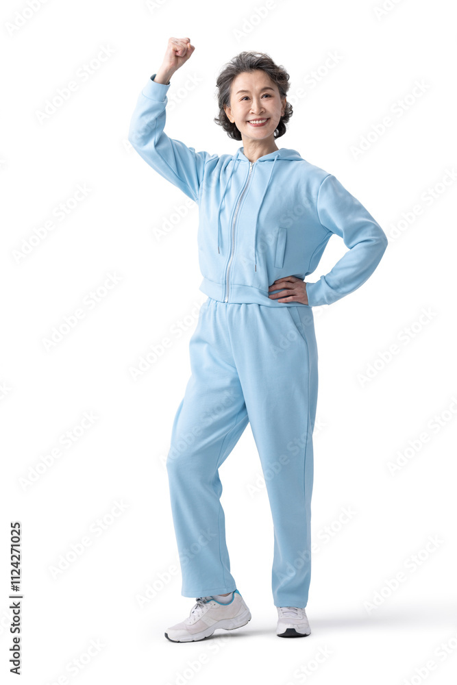 Happy senior Chinese woman doing sports Happy senior Chinese woman doing sports