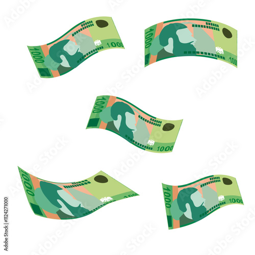 Albanian Lek Vector Illustration. Albania money set bundle banknotes.  Falling, flying money 1000 ALL. Flat style. Isolated on white background. Simple minimal design.