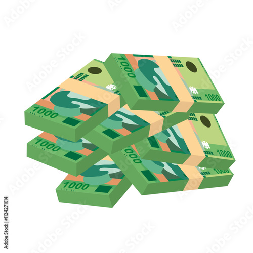 Albanian Lek Vector Illustration. Albania money set bundle banknotes. Paper money 1000 ALL. Flat style. Isolated on white background. Simple minimal design.