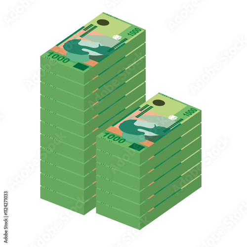 Albanian Lek Vector Illustration. Albania money set bundle banknotes. Paper money 1000 ALL. Flat style. Isolated on white background. Simple minimal design.
