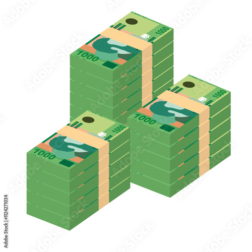 Albanian Lek Vector Illustration. Albania money set bundle banknotes. Paper money 1000 ALL. Flat style. Isolated on white background. Simple minimal design.