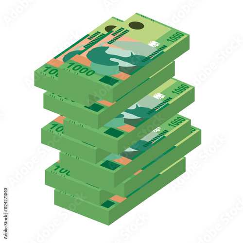 Albanian Lek Vector Illustration. Albania money set bundle banknotes. Paper money 1000 ALL. Flat style. Isolated on white background. Simple minimal design.