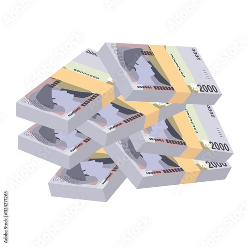 Albanian Lek Vector Illustration. Albania money set bundle banknotes. Paper money  2000 ALL. Flat style. Isolated on white background. Simple minimal design.