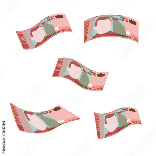 Albanian Lek Vector Illustration. Albania money set bundle banknotes.  Falling, flying money 10000 ALL. Flat style. Isolated on white background. Simple minimal design.