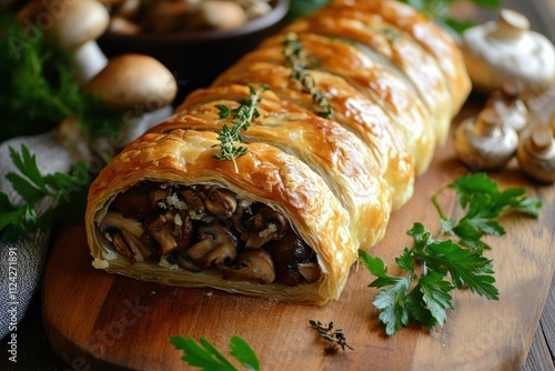 Mushroom and Czech sausage pastry dish recipe photo