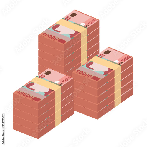 Albanian Lek Vector Illustration. Albania money set bundle banknotes. Paper money  10000 ALL. Flat style. Isolated on white background. Simple minimal design.
