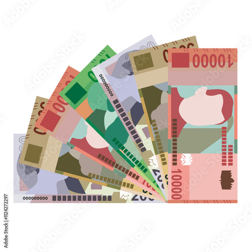 Albanian Lek Vector Illustration. Albania money set bundle banknotes. Paper money 1000, 2000, 5000, 10000 ALL. Flat style. Isolated on white background. Simple minimal design.